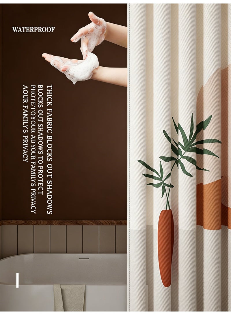 AuliceVerse 180x180cm Waterproof Shower Curtain with Hooks - Anti-Mold Polyester Bathroom Curtain | Modern Minimalist Plant Print Bath Curtain for Bathroom Decor (Single Curtain + Rings) - Image 3